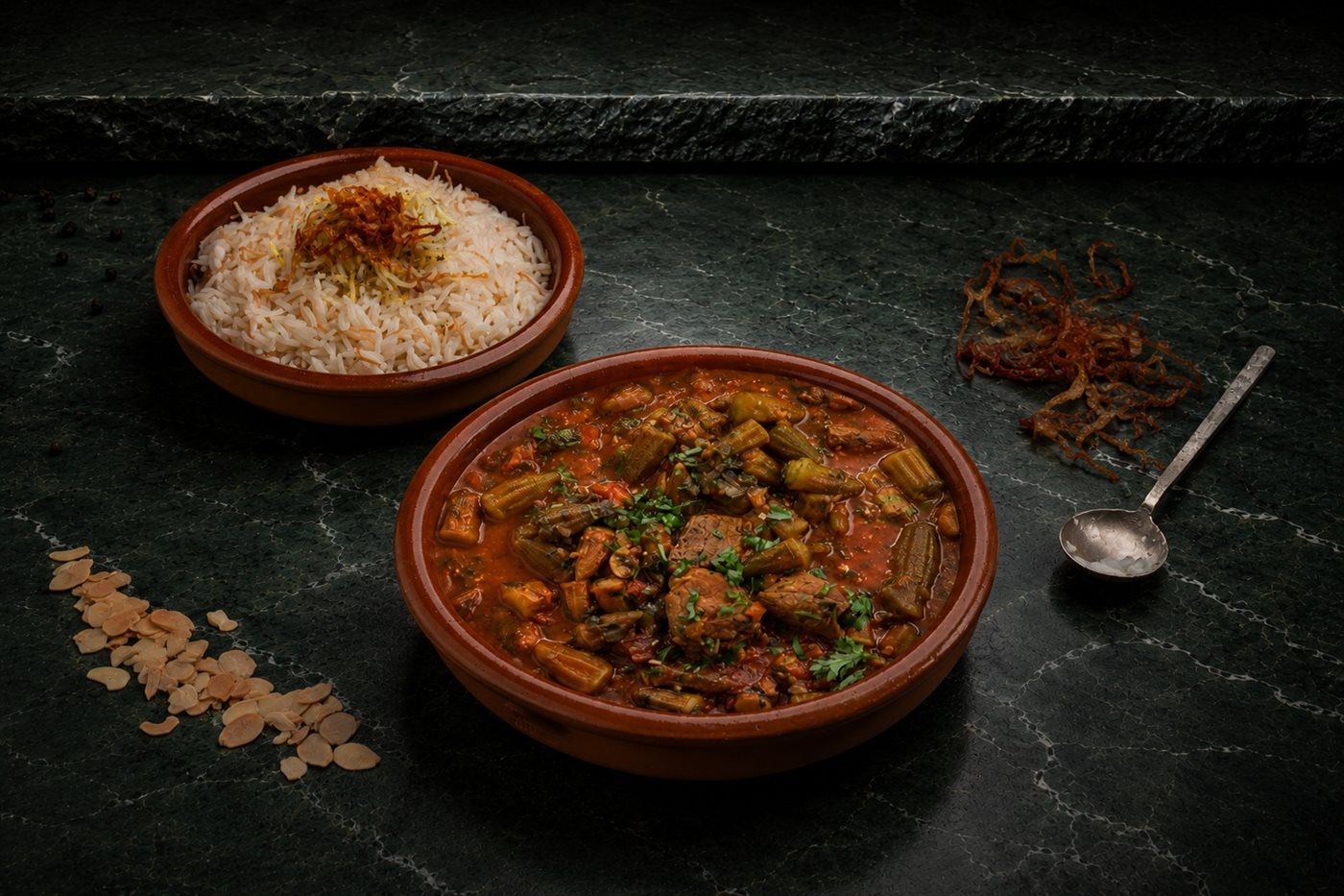البامية مع أرز الشعيرية