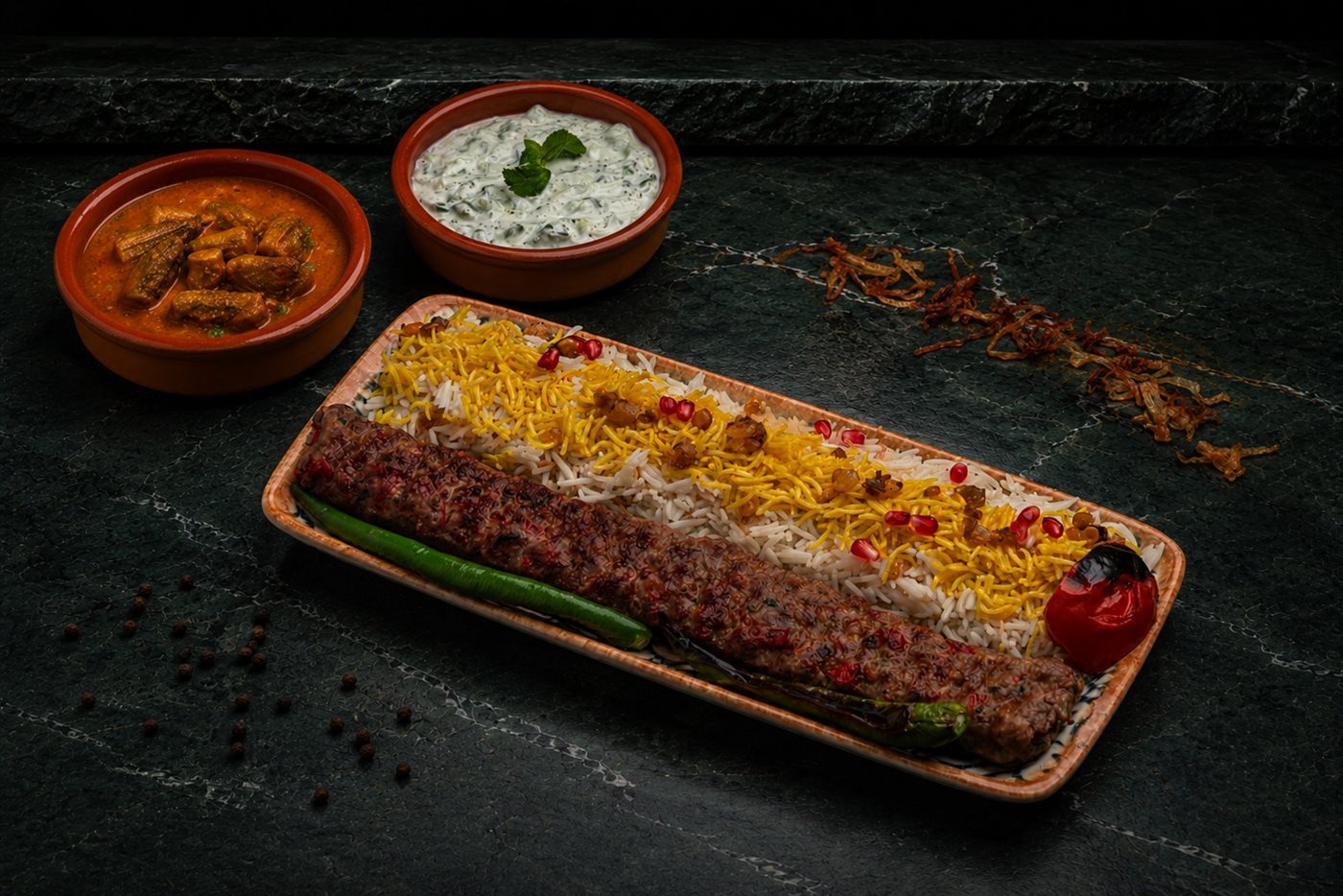 كباب لحم مع أرز